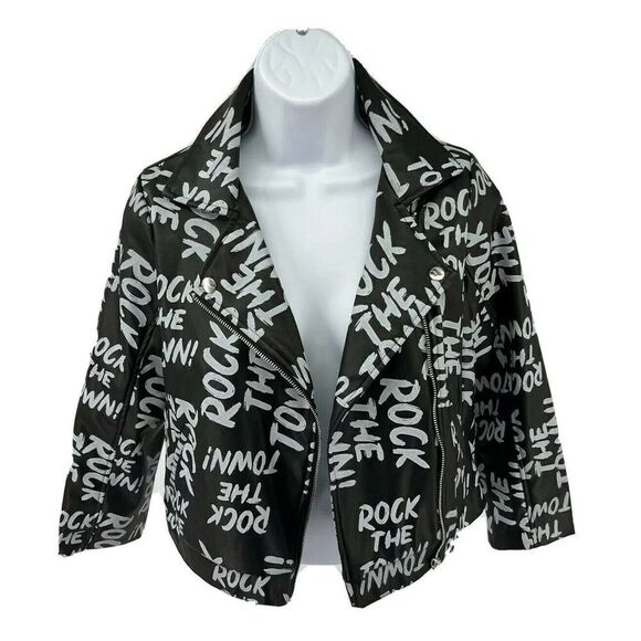 Disney D-Signed Girls Large Black Moto Faux Leather Jacket Rock the Town - Picture 3 of 11